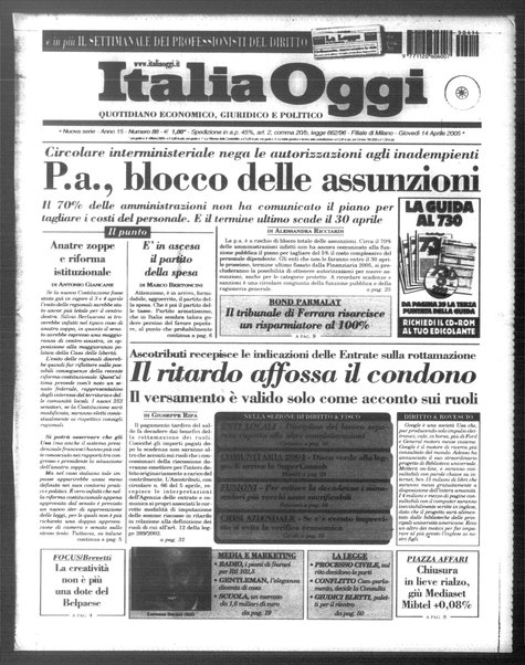 Italia oggi : quotidiano di economia finanza e politica